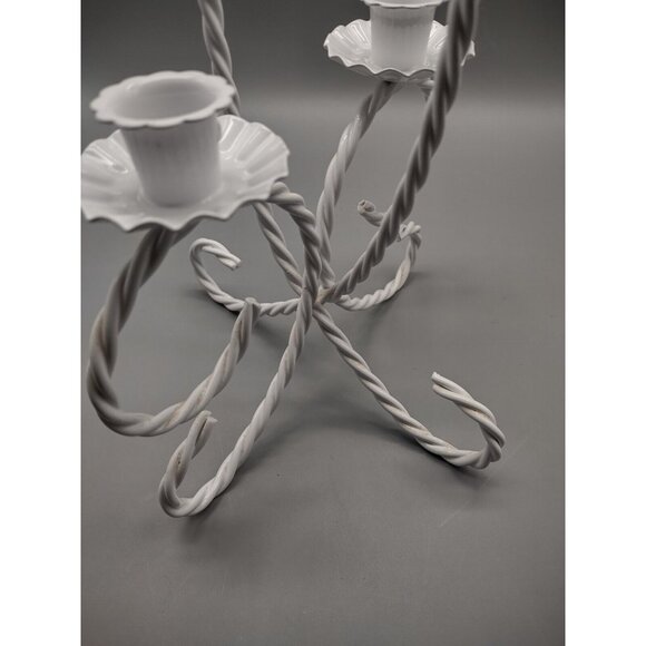 Vintage White Metal Standing Candelabra Twisted Rope Design Double Taper Votive - Picture 6 of 15